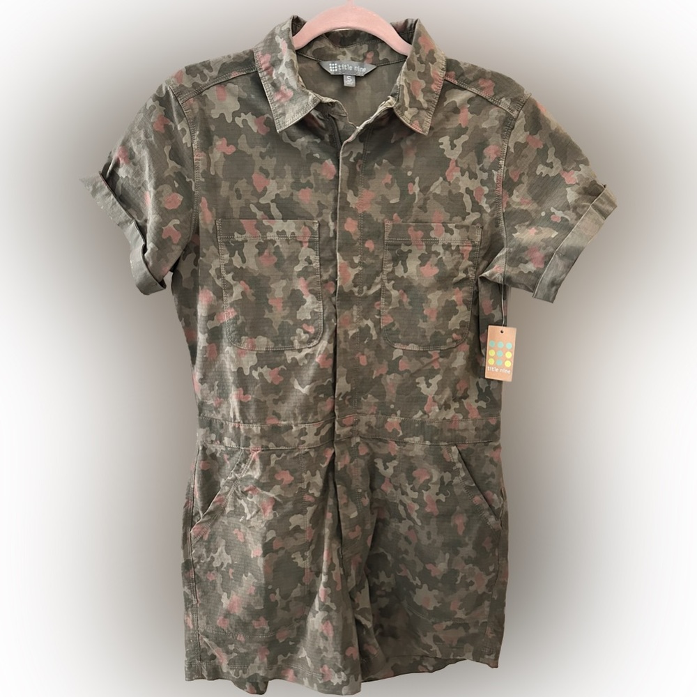 Title Nine Brash Utility Romper. small Camo